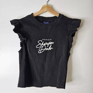 Monat Gear Women's Shampoo Dealer Keke Ruffle Sleeve Ribbed Top Black Large